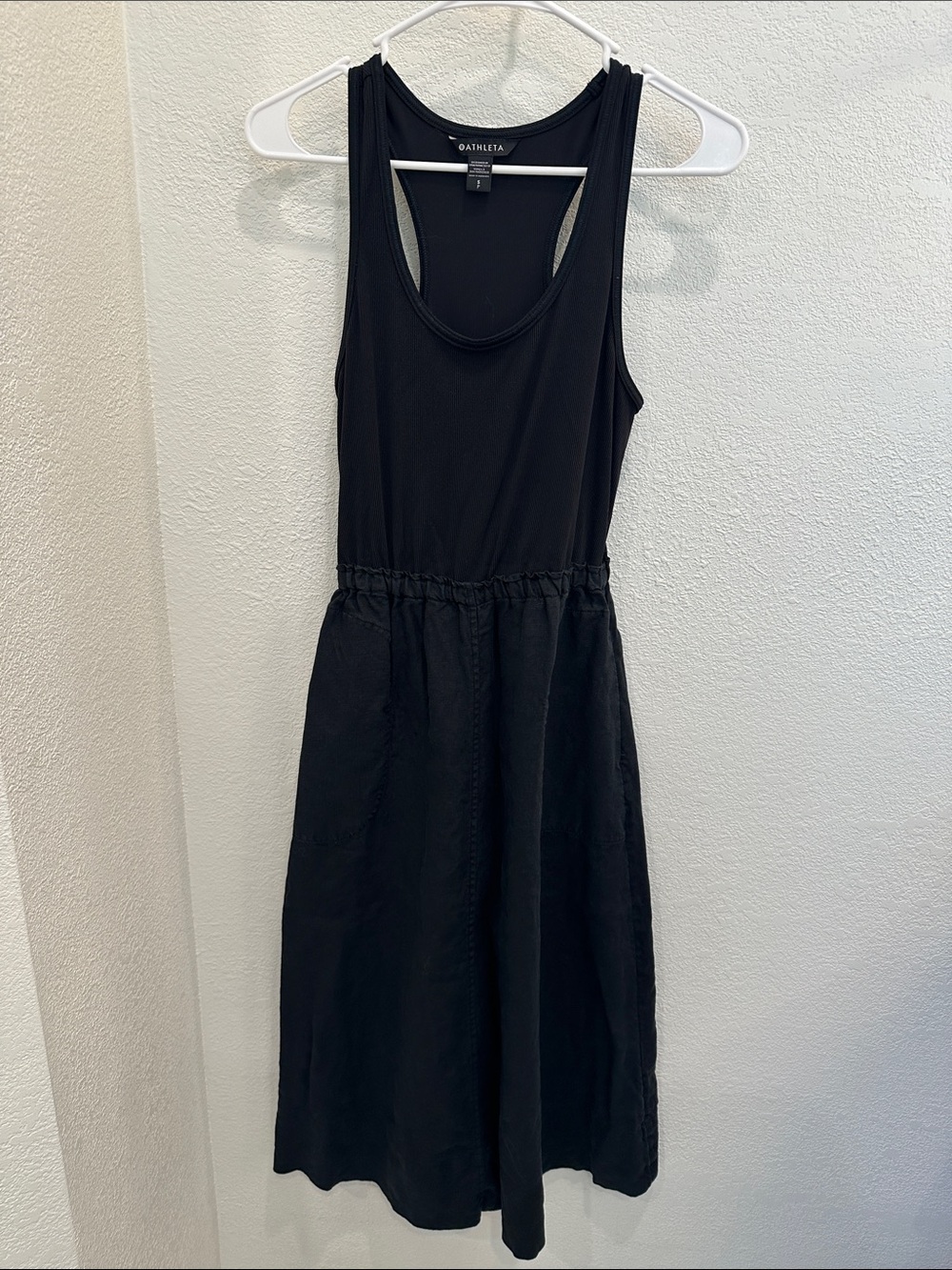 Athleta Black Sleeveless Midi Dress (Linen Bottom)